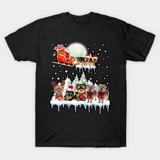 Yorkie Reindeer Christmas Lights Dog Riding a Santa T-Shirt